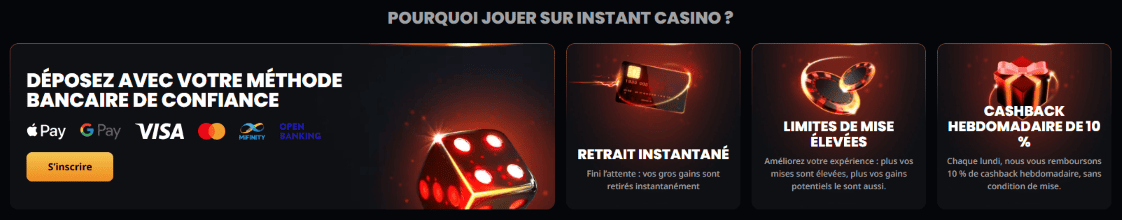 Connectez-vous à InstantCasino avec retrait des fonds online